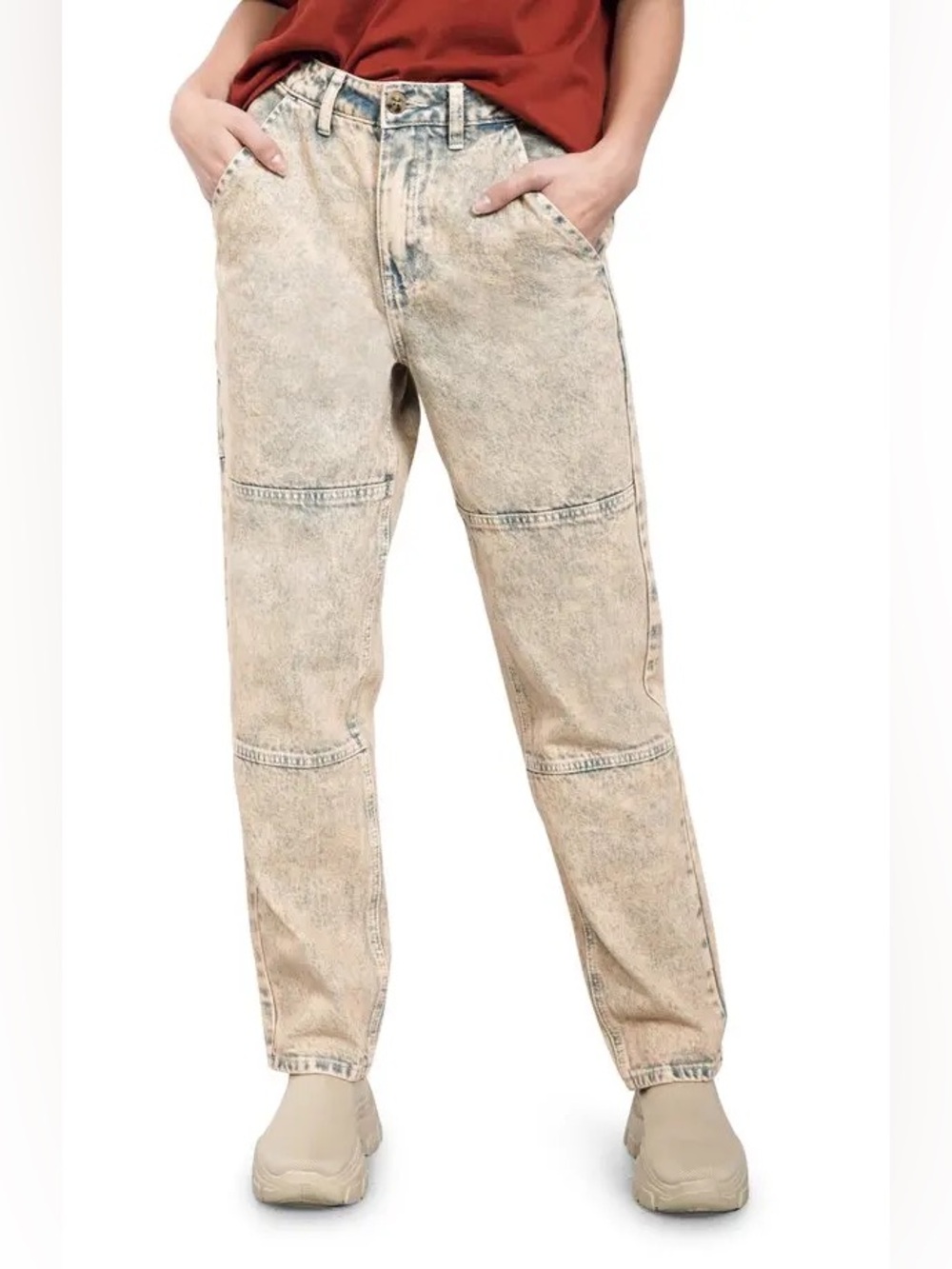 NEW! BP. + WILDFANG Denim Utility Straight Leg Jeans Coral Acid Wash 🚕